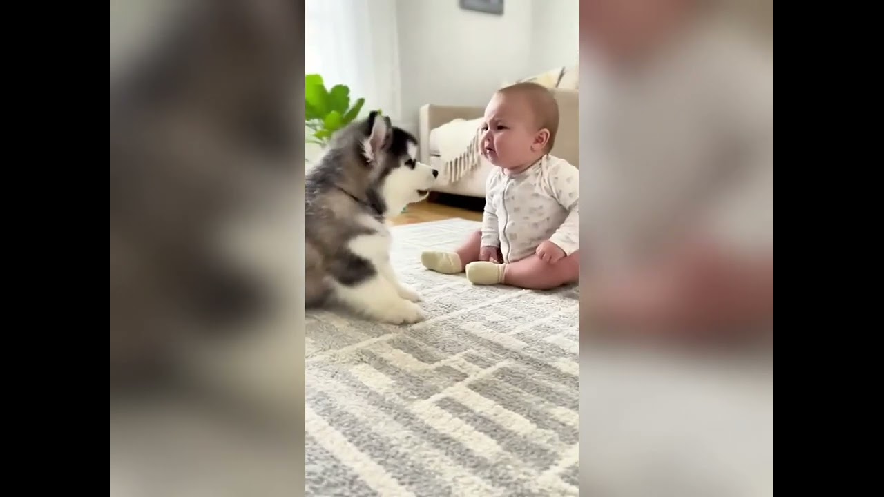The iconic moment when the baby and the puppy have a 