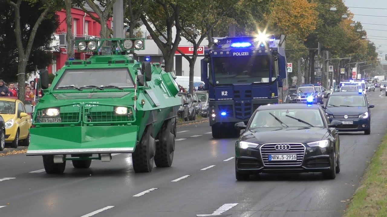 [Wasserwerfer mit Horn u.v.m] Einsatzfahrten Fußballspiel Roter Stern Belgrad - 1. FC Köln