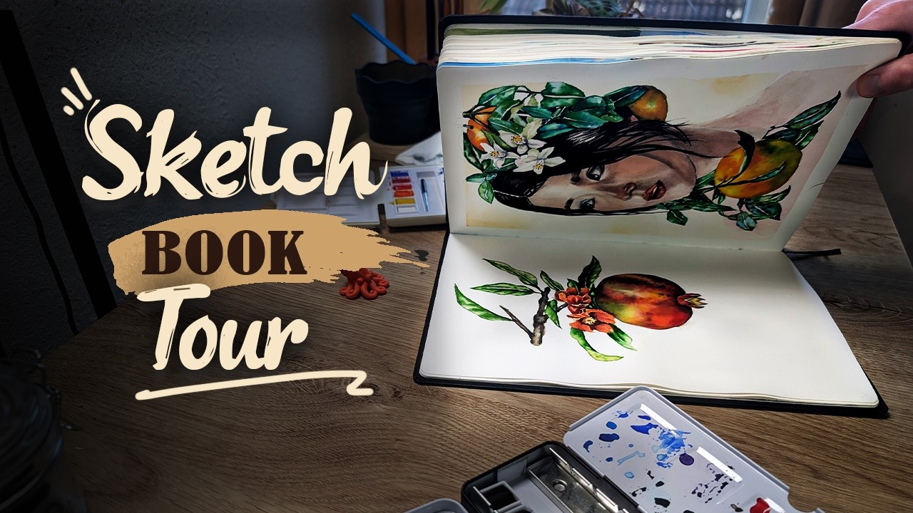 Sketchbook Tour 🎨 Watercolour Portraits, Cats & Creative Process