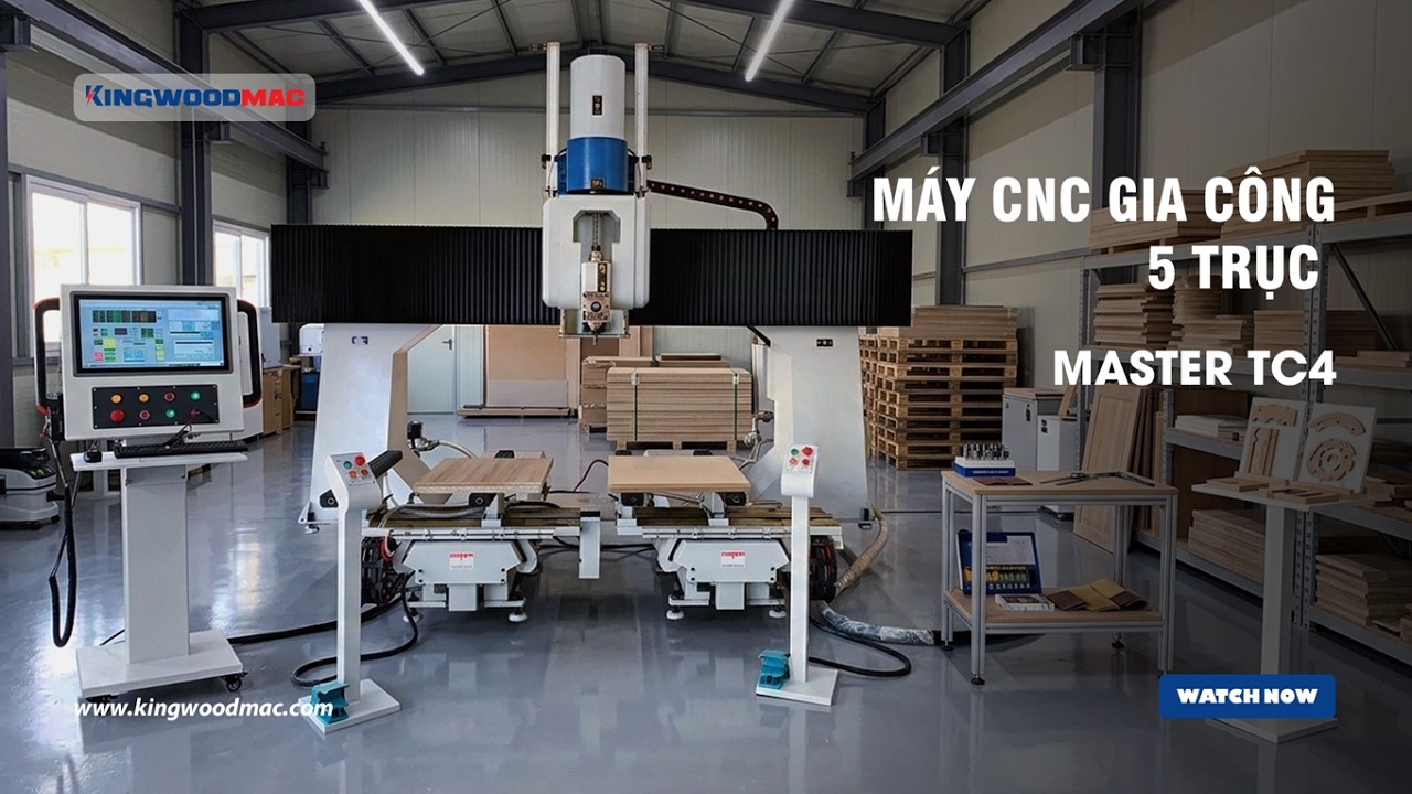 Máy cnc gia công trục cắt tựa lưng ghế cong | Máy 5 trục 4 đầu trục chính | Máy Gỗ Kingwoodmac
