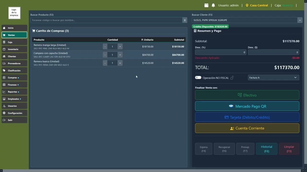 Venta a cuenta corriente en SysCand | Crédito, autorización y Factura A automática