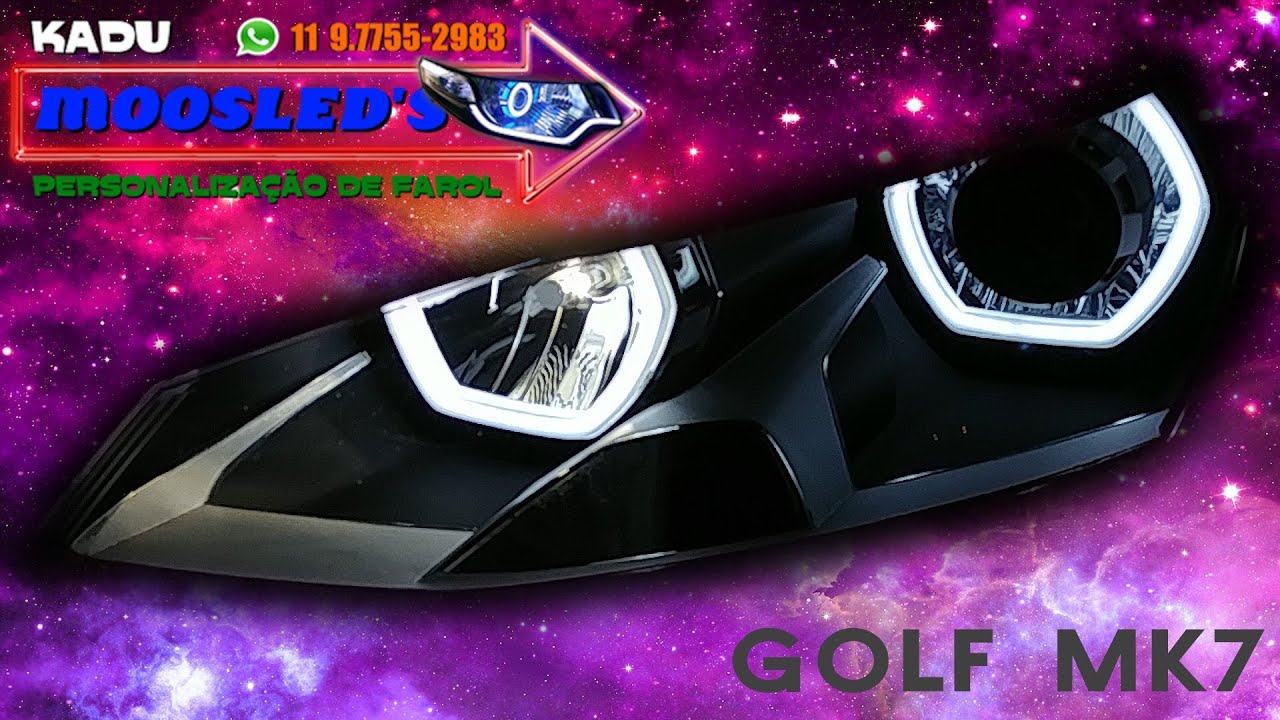 FAROL NOVO GOLF MK7 COM DUPLO ANGEL EYES DE LED DRL E PROJETOR RETROFIT 2014 2015 2016 GTI TSI