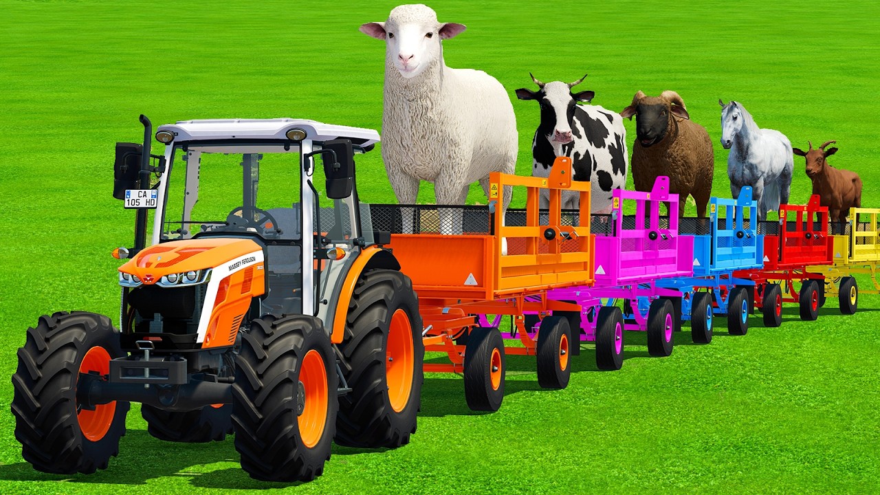 BULLS, HORSES, SHEEPS, COWS & GOATS TRANSPORT WITH COLORED TRACTORS - FS25