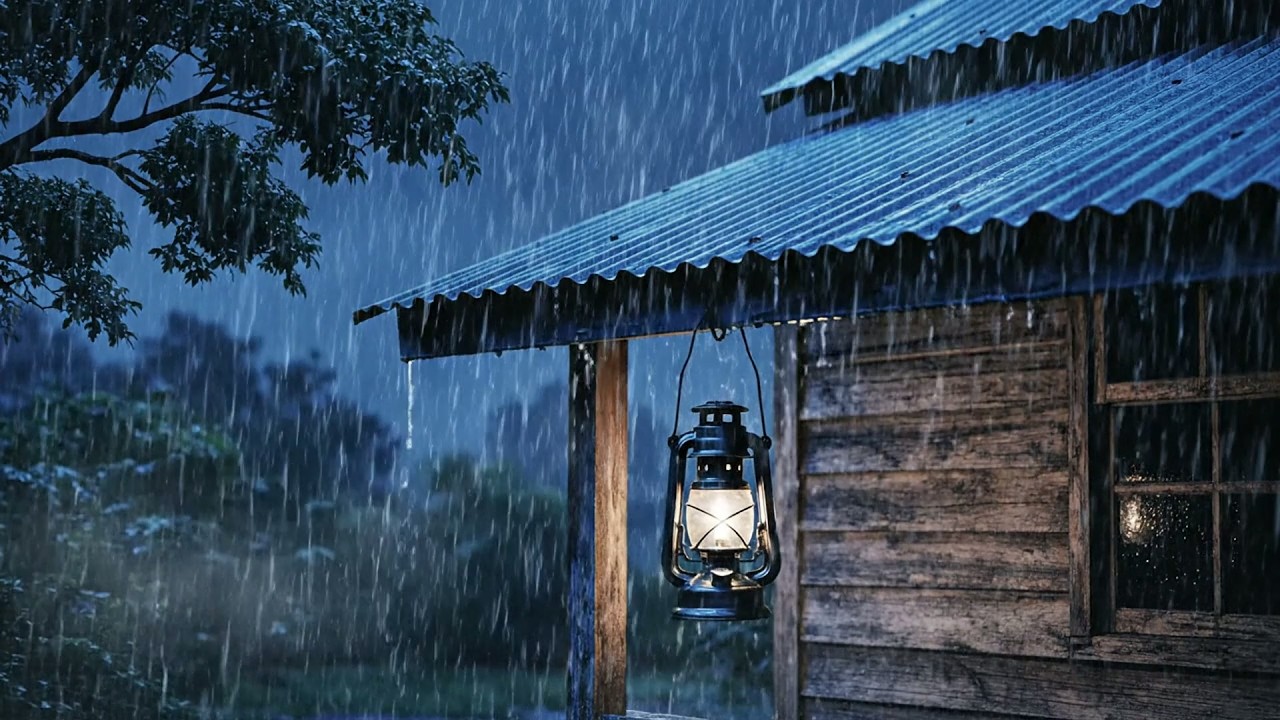 No Ads Rain Sounds for Sleeping - ASMR Dark Storm Rain On Tin Roof for Insomnia Calm
