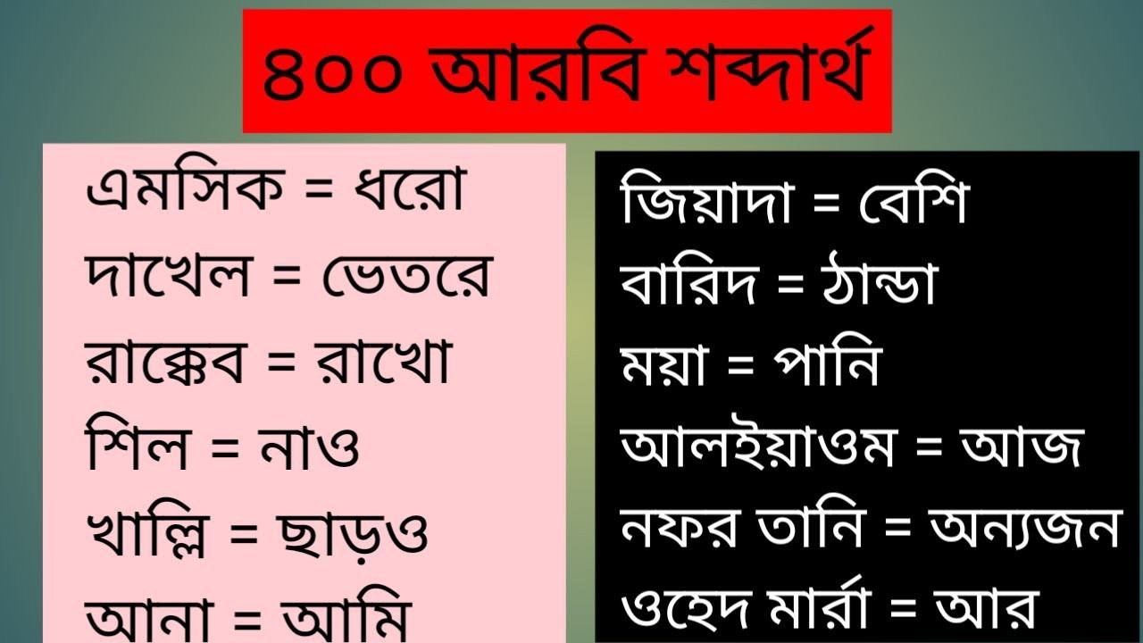 এই শব্দগুলো শিখুন আরবিতে বাক্য তৈরি করুন | bangla to Arabic | arabic to bangla | আরবি ভাষা শিক্ষা