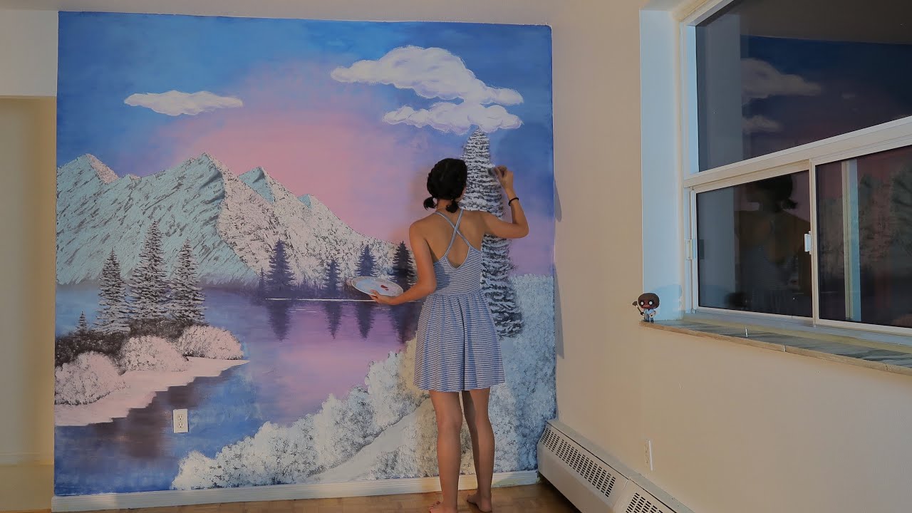 Following a Bob Ross painting tutorial on MY WALL!