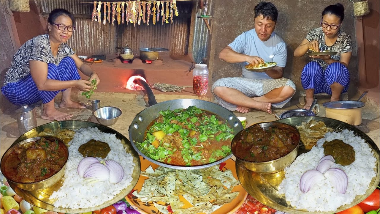 Darjeeling Style Beef Curry Recipe with Rice Cooking and Eating in Nepali Village Kitchen