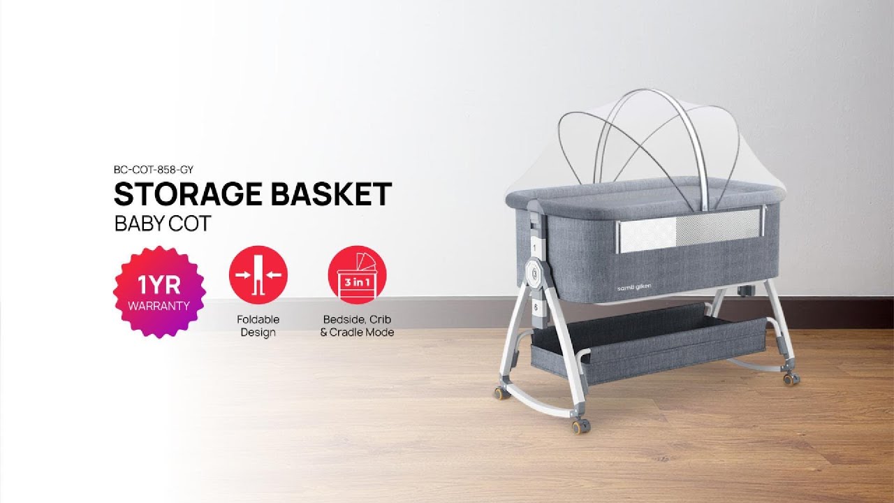 [UNBOX] Samu Giken Baby Cot with Storage Basket BC-COT-858-GY