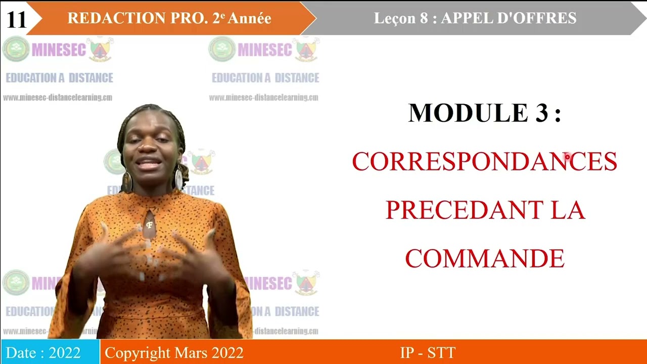 IP-STT REDACTON PROFESSIONNELLE A2 Leçon 8 APPEL D'OFFRES