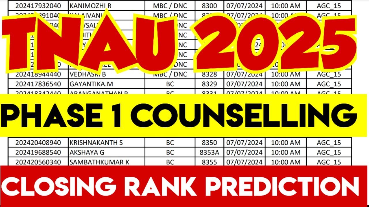 TNAU counselling 2025|Round1|Closing Rank prediction|Vjalerts|