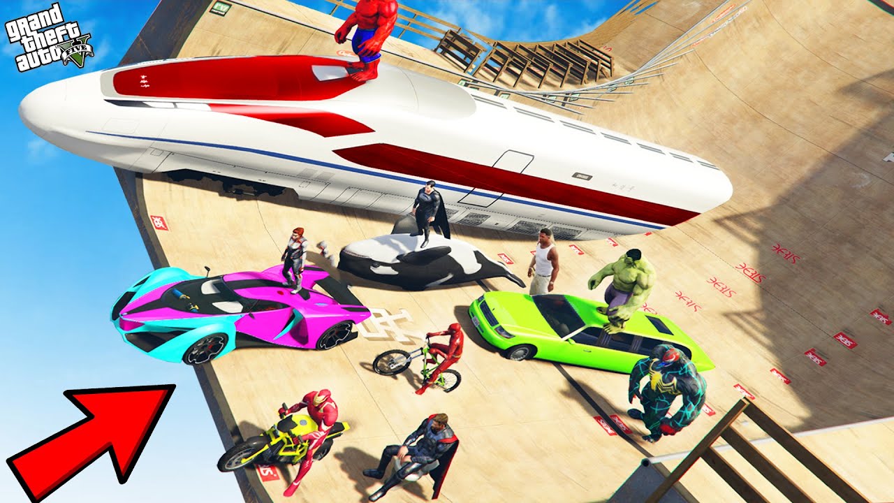 GTA 5 : Franklin & Avengers Army VS Ultimate Ramp Jump Challenge in GTA 5 ! (GTA 5 mods)