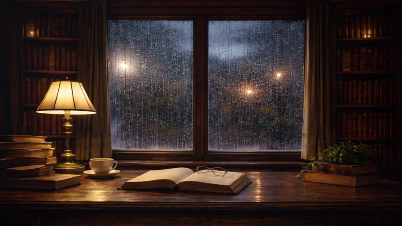 Rainy Library Window 🌧 Soft Piano Ambience for Deep Sleep & Study (3 Hours)