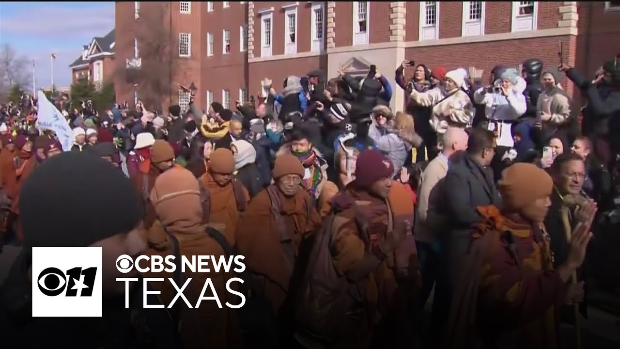 Hundreds welcome Buddhist monks home after 2,300‑mile peace walk from Fort Worth