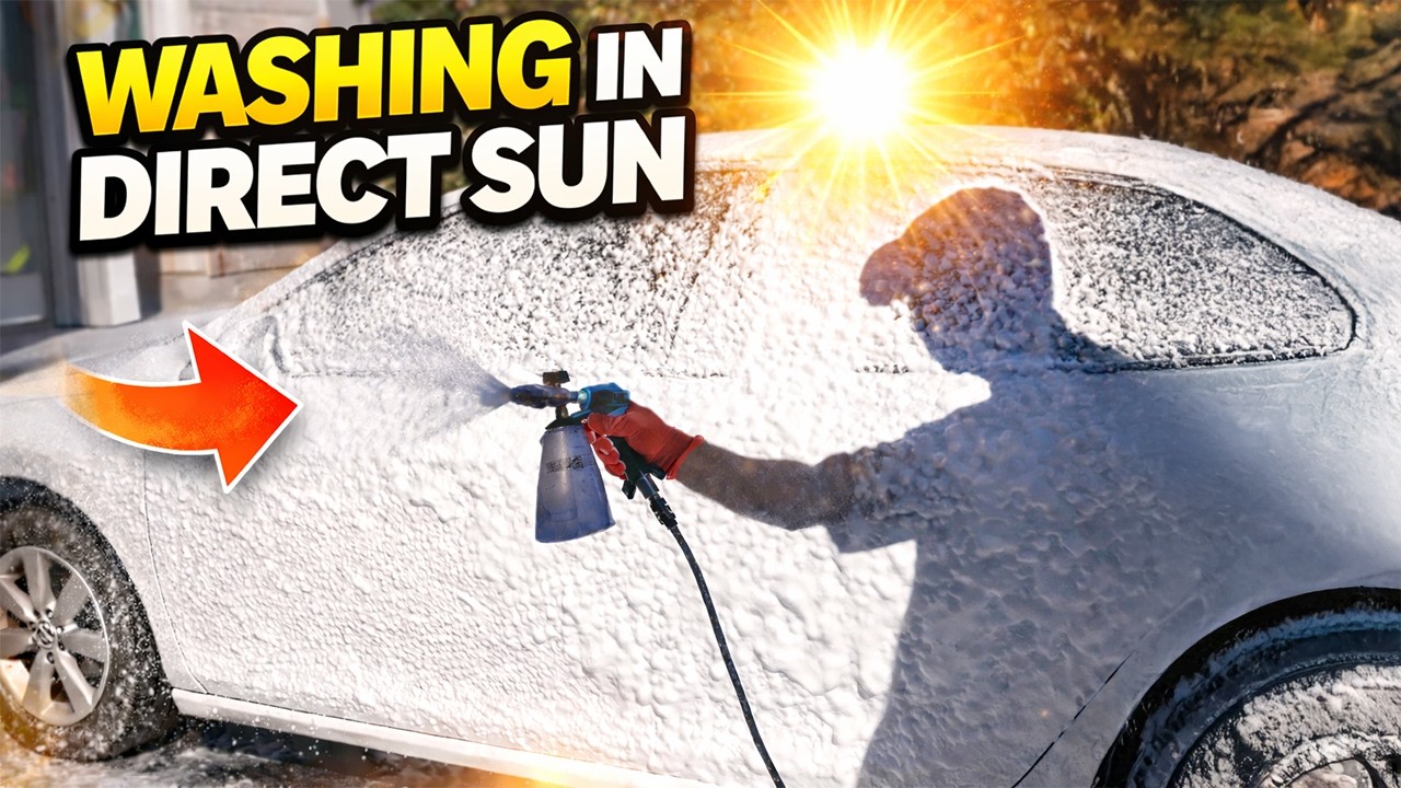 Wash and decontaminate a car outside in full sun. 