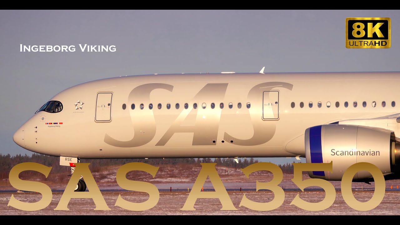 SAS A350 Ingeborg Viking takeoff on winterday! (8K)