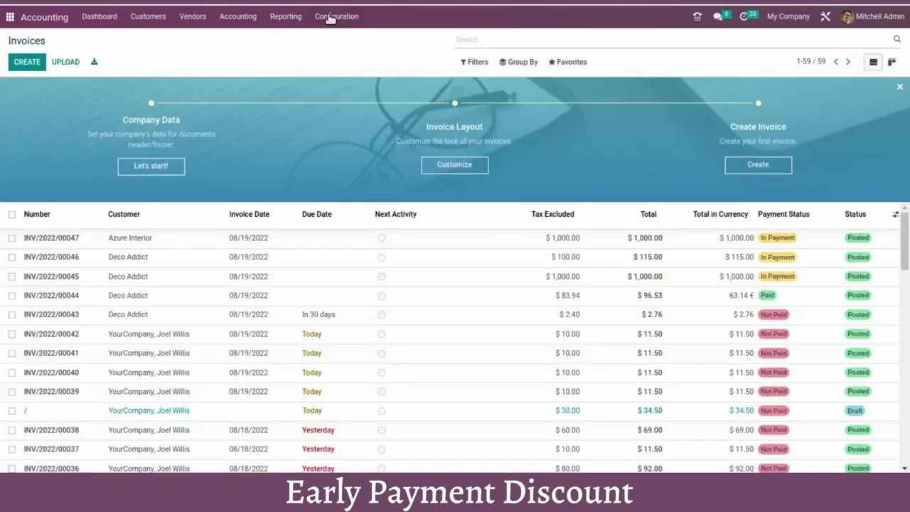 Odoo 16 Accounting Early Payment Discount || Odoo 16 Accounting Features