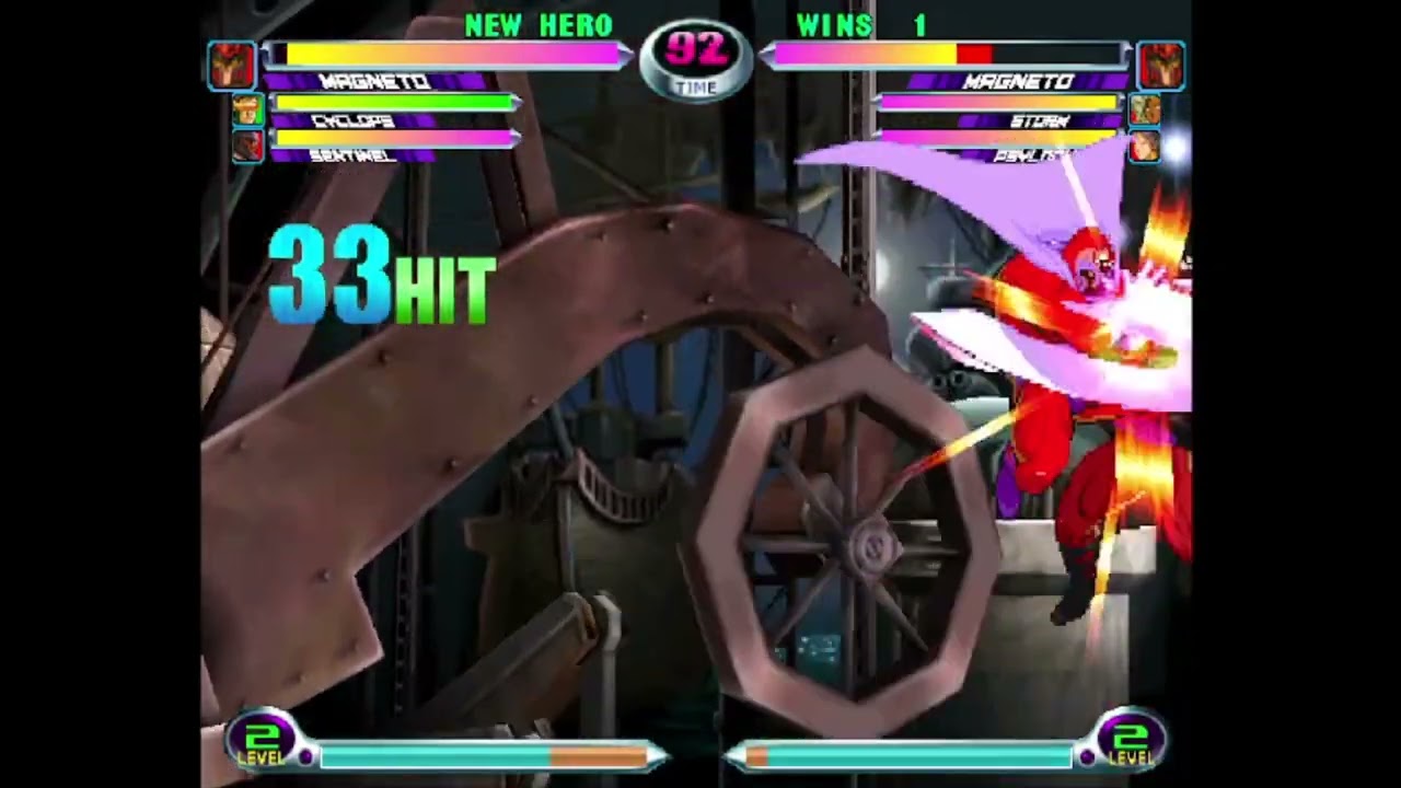 MvC2: SpiceDiamond - Magneto + Cyke AAA Rom Corner Carry to HGT x 2 95% Combo .:12.20.25:.