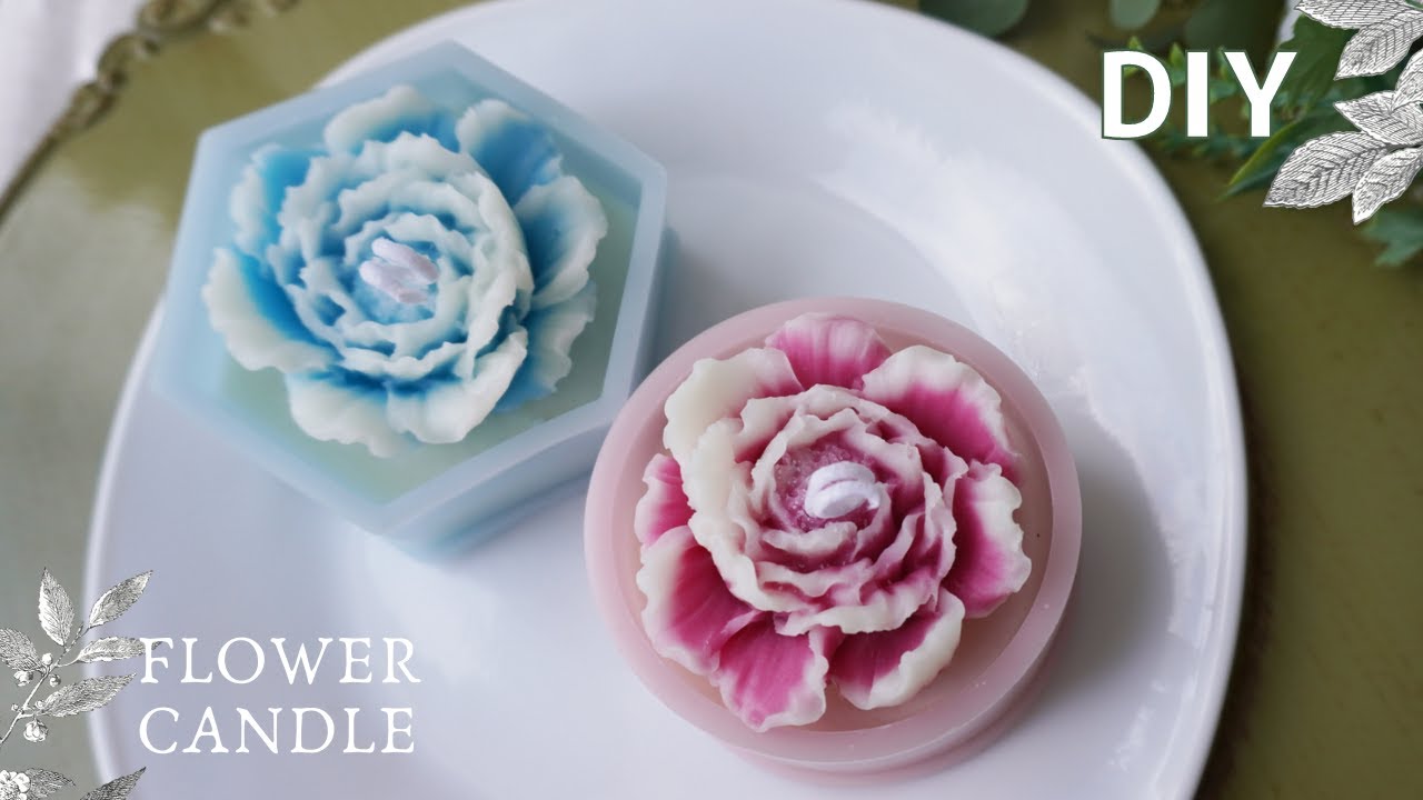 🕯【candle】グラデーションフラワーキャンドルとソイキューブキャンドルの作り方/How to make a gradient flower candle and a soy cube candle