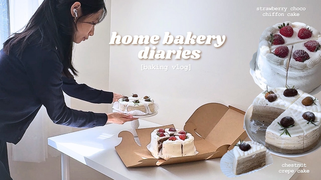 Strawberry chocolate chiffon & chestnut crepe cakes 🍓baking vlog