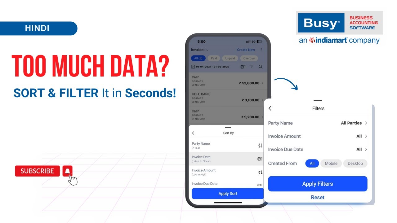 BUSY Mobile Tips: Sort & Filter Like a Pro! 🔍 Faster Data Access (Hindi)
