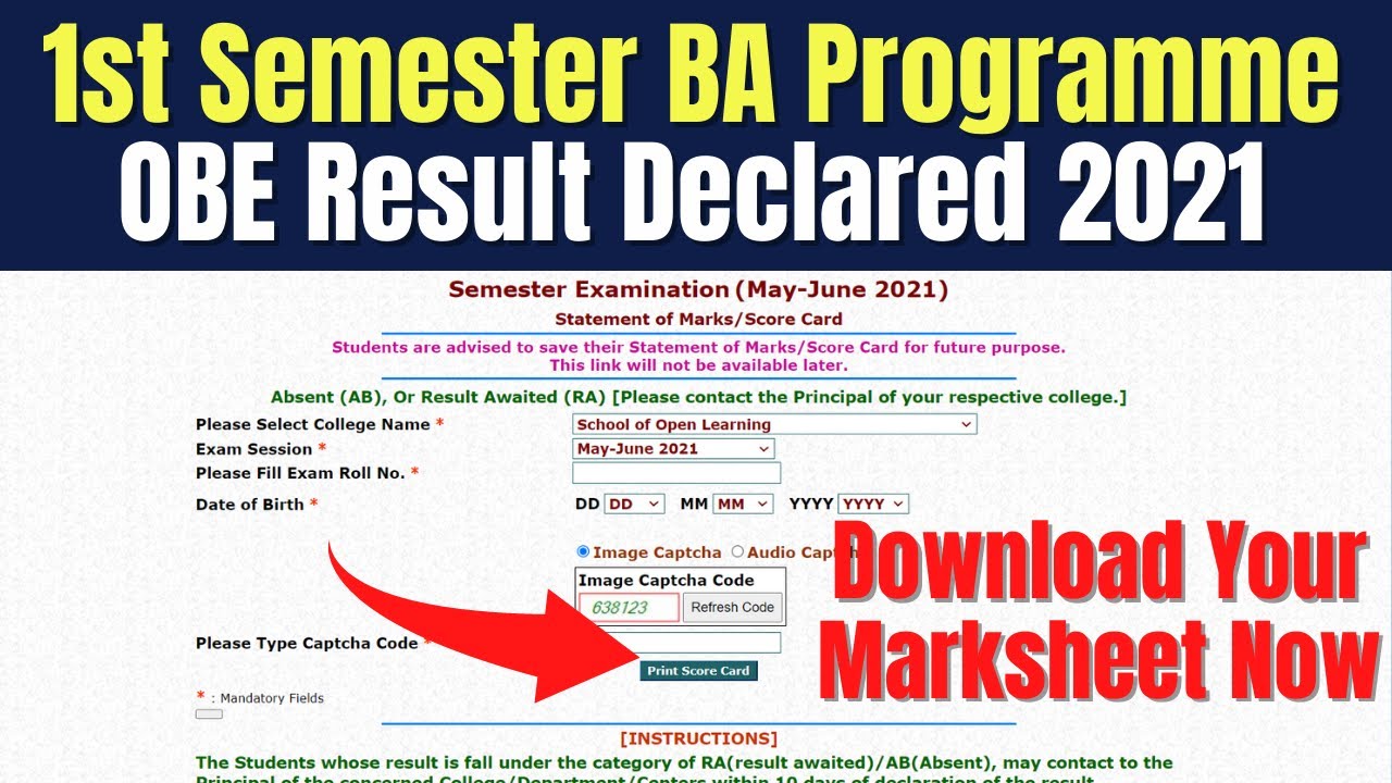 DU SOL | BA Programme 1st Semester OBE Result Declared 2021 | SOL Reporter.