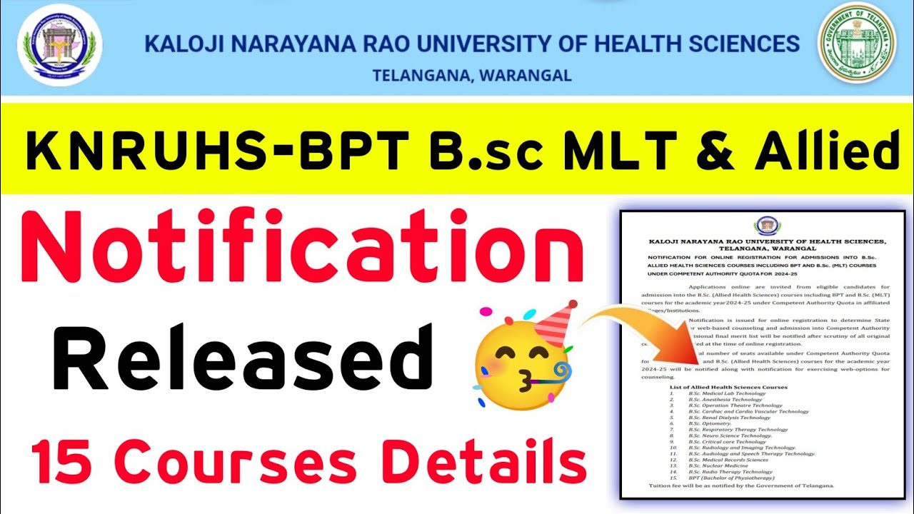 KNRUHS 2024 BPT BSC MLT & Allied Courses Notification Released