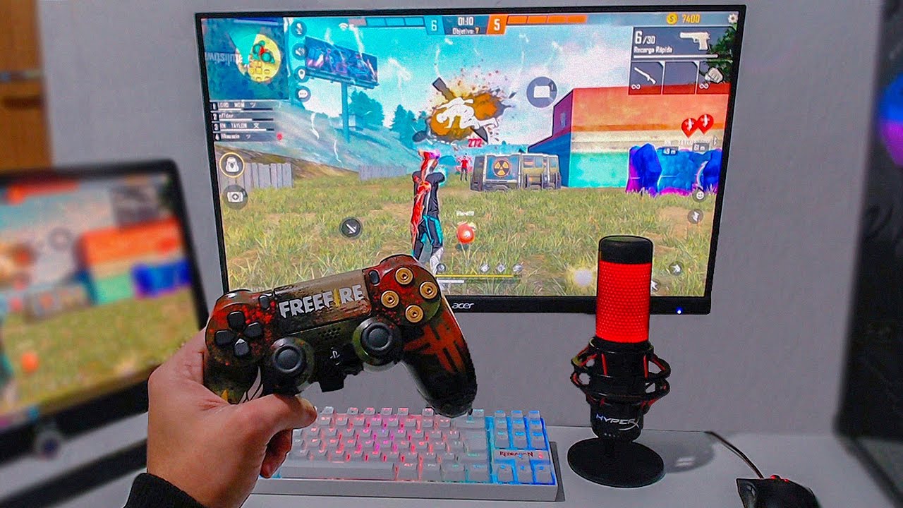 JOGANDO FREE FIRE NO CONTROLE DE PS4!🔥 (VISUAL CONTROLES)