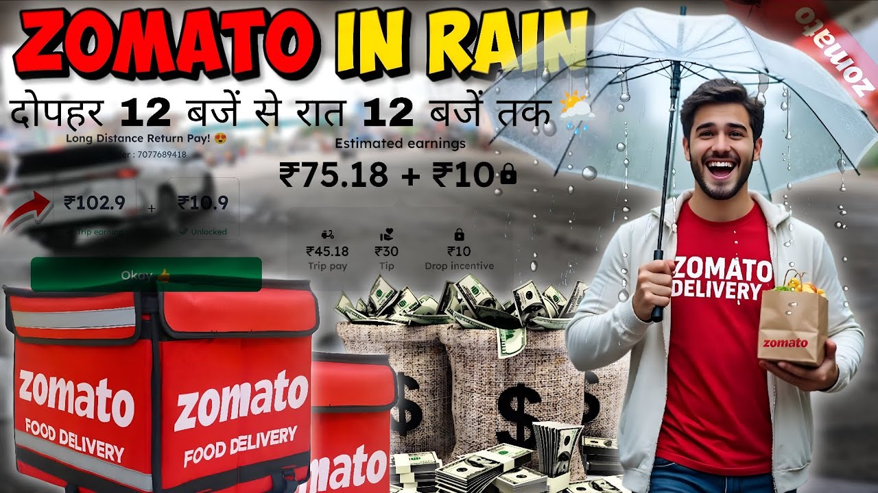 Zomato 12 Hours Delivery In Havey Rain 🌧️💸// बारिश में 12 घंटे लगातार काम🪙💰