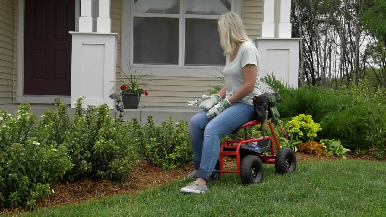 Deluxe Rolling Garden Seat With Easy Change Turnbars  Red
