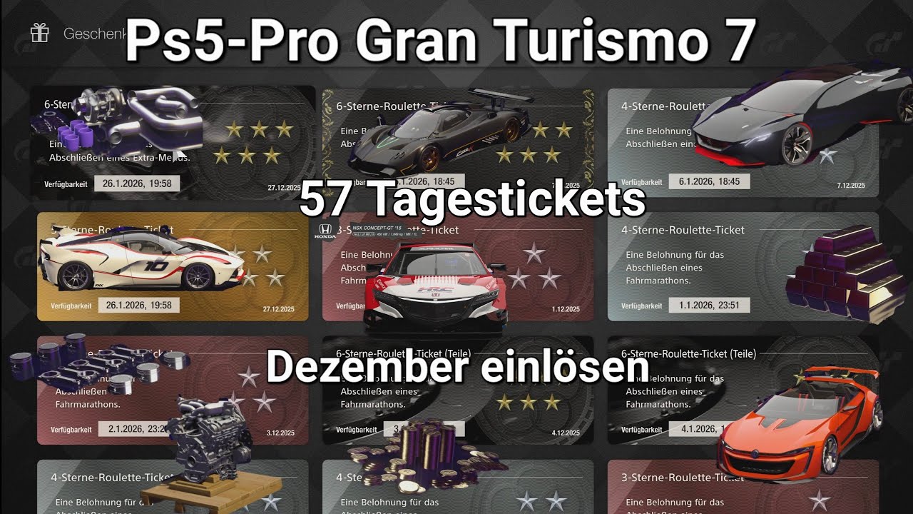 PS5-Pro Gran Turismo 7; 57 Tagesticket im Dezember einlösen in 4K/60fps
