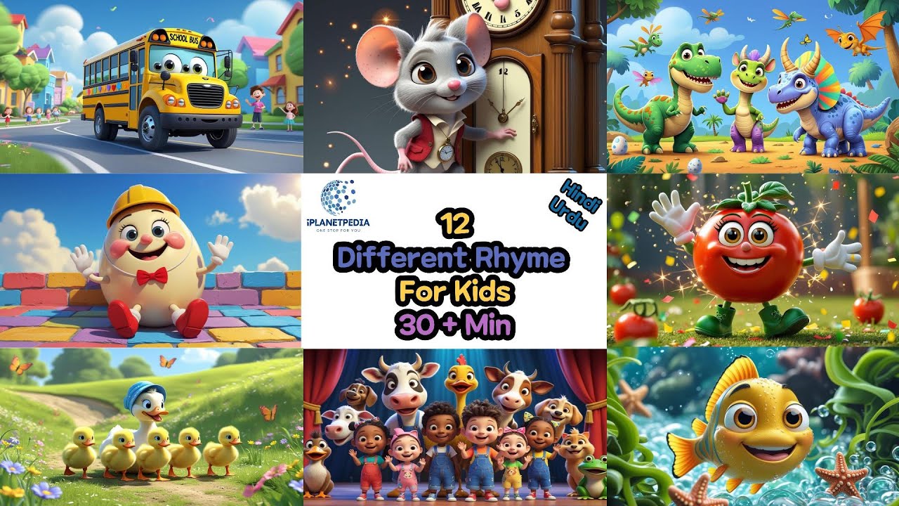 12 Different Rhymes for Kids in Hindi /  Urdu | Fun Learning Songs & Nursery Rhymes | iPlanetPedia