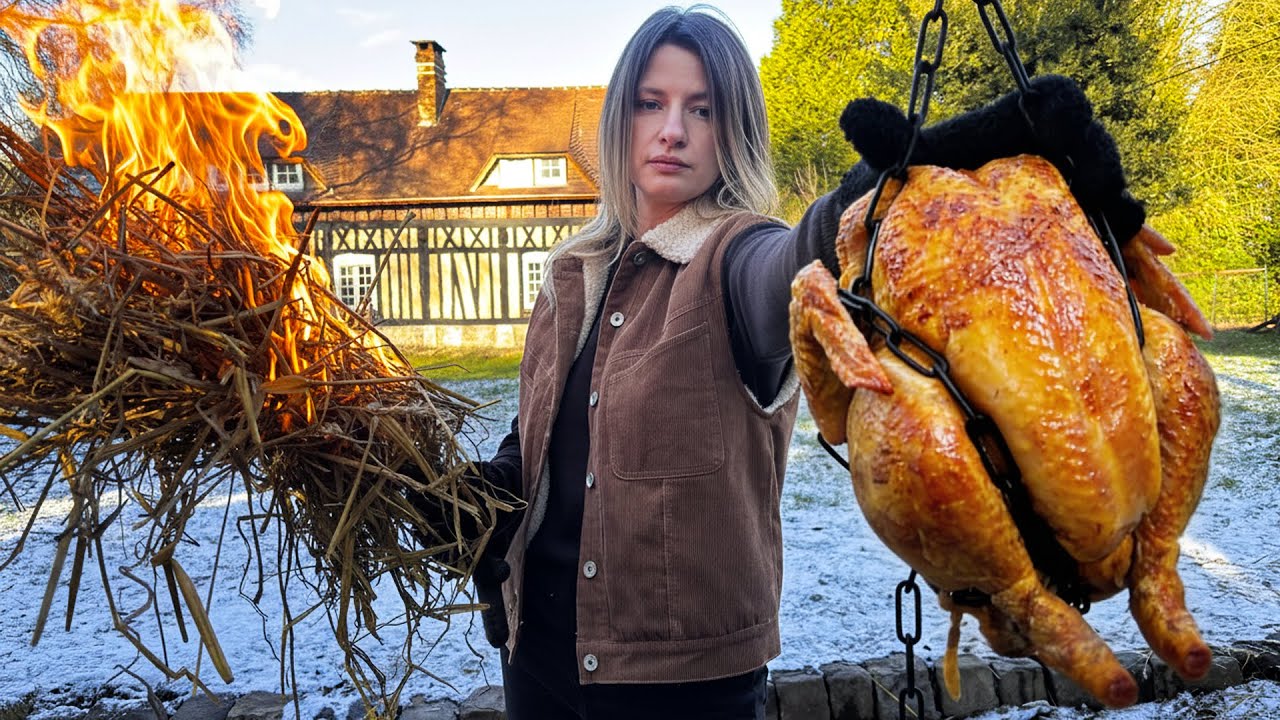 Roasting Chicken Over Open Fire 🔥 French Countryside Life