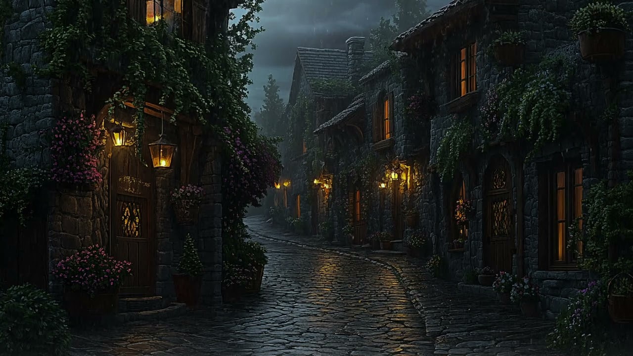 Rainy Day on an Ancient Cobblestone Street | Medieval Town Ambience to Unwind