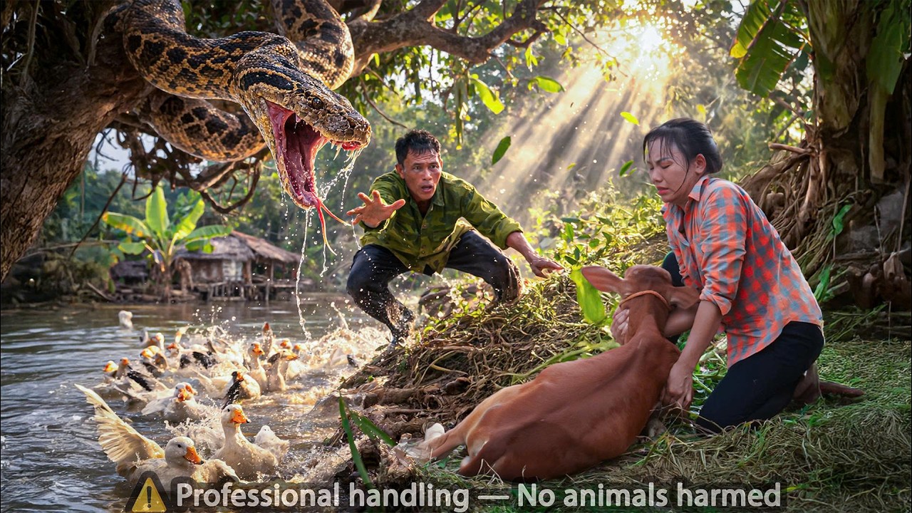 72 Hours of Terror: Dramatic Rescue: Saving a Cow from a Giant Python that Invaded the Farm!
