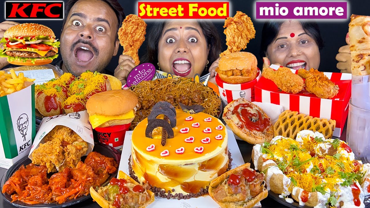 KFC vs Mio Amore vs Street Food Challenge - Pani puri, Noodles, Burger, Drumstick | Funny Challenge