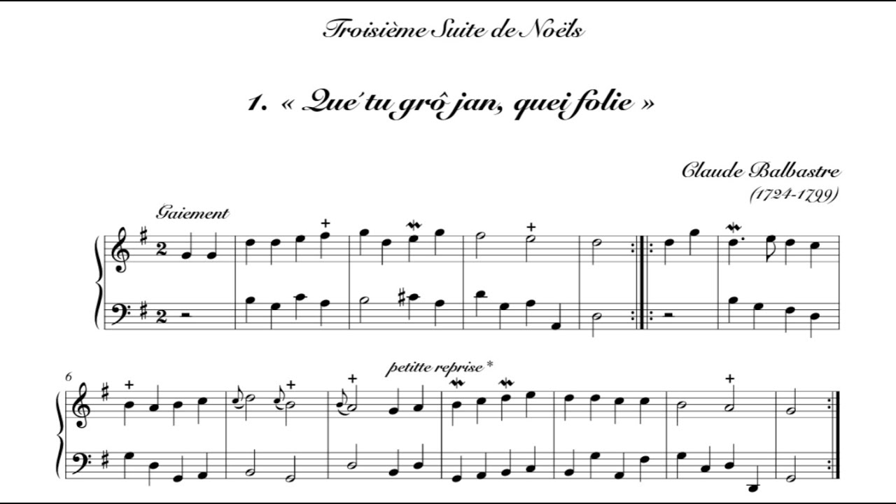 Claude Balbastre - Troisième Suite de Noëls [score video]