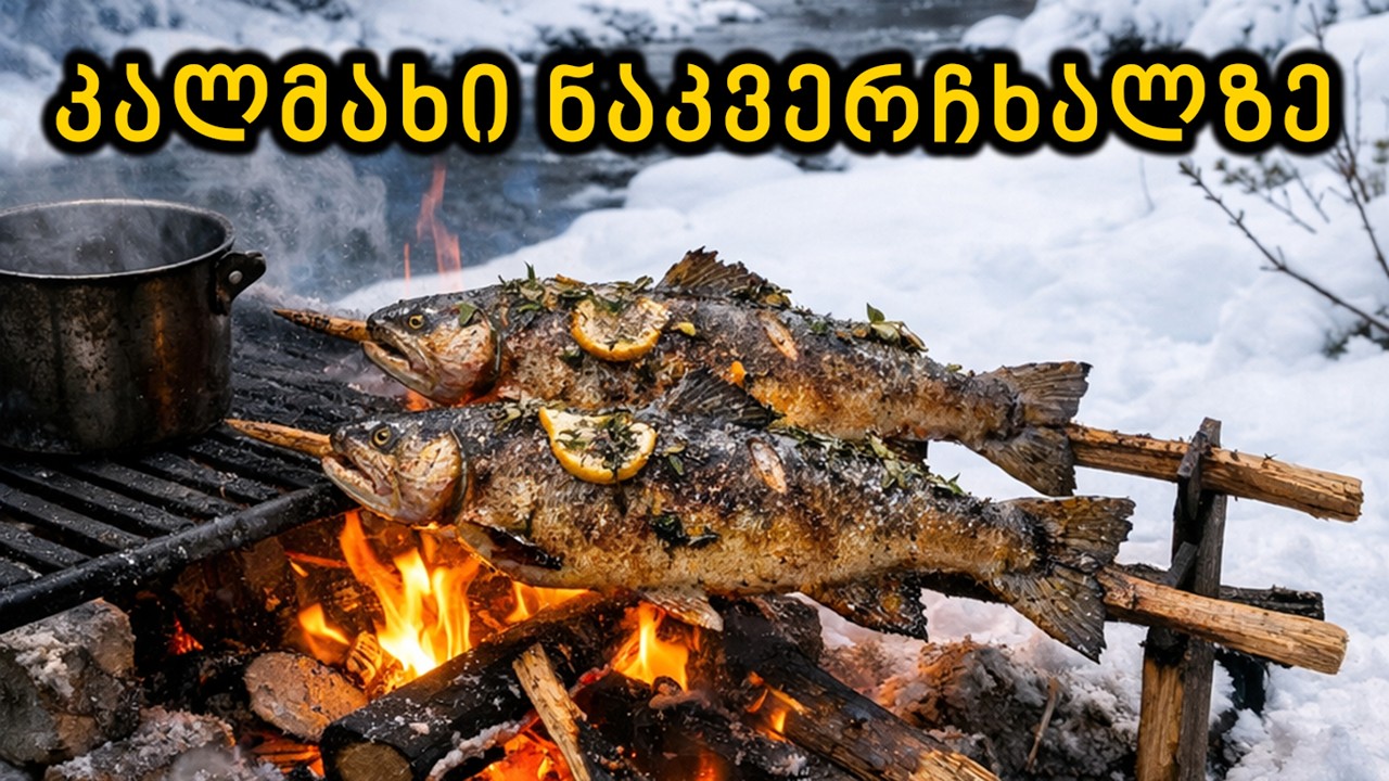 🔥 კალმახი ნაკვერჩხალზე | ბუნებაში ცეცხლი დავანთეთ და უგემრიელესი თევზი შევწვით! 🐟🍃