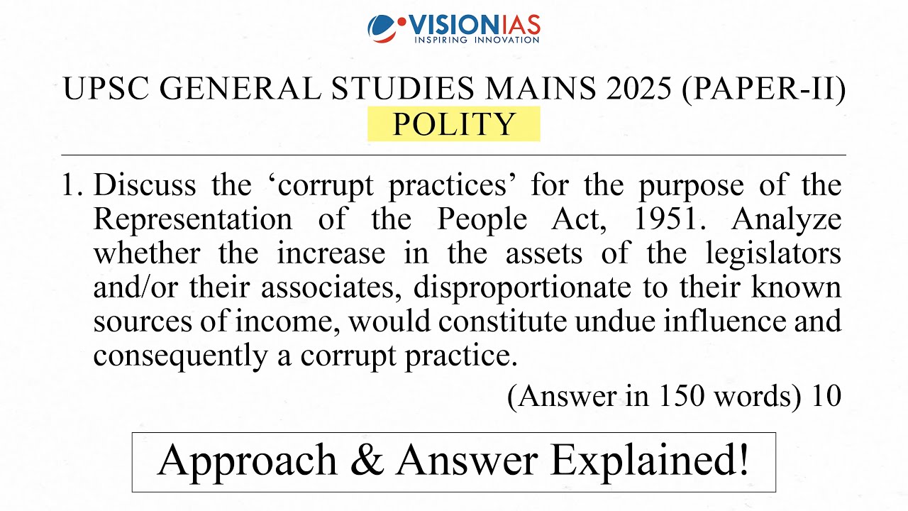 UPSC Mains 2025 Paper 2 - Q1 on Representation of People Act | Approach & Answer Explained | Polity