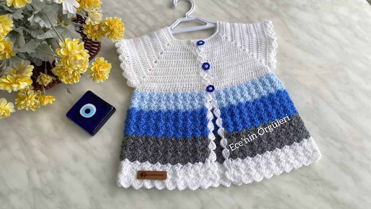 Easy crochet Sweater for baby girls and boys /Kız ve Erkek Bebekler için Kolay yelek /6 -12 ay