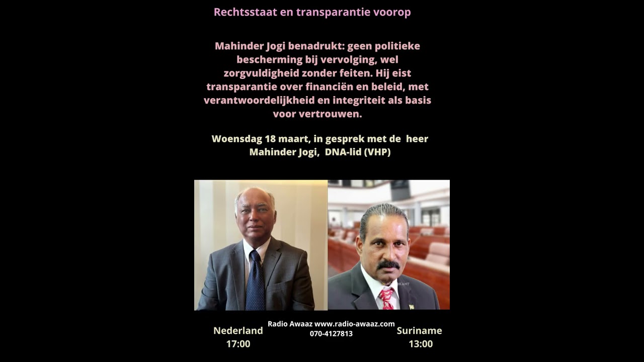 Interview Radio Awaaz met de heer Mahinder Jogi op woensdag 18 maart 2026