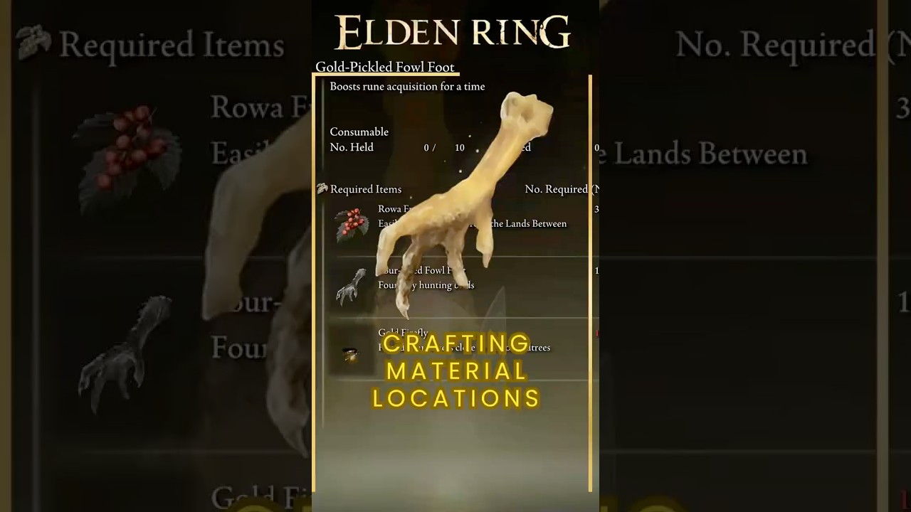 Gold Pickled Fowl Foot Crafting Material Locations #eldenring