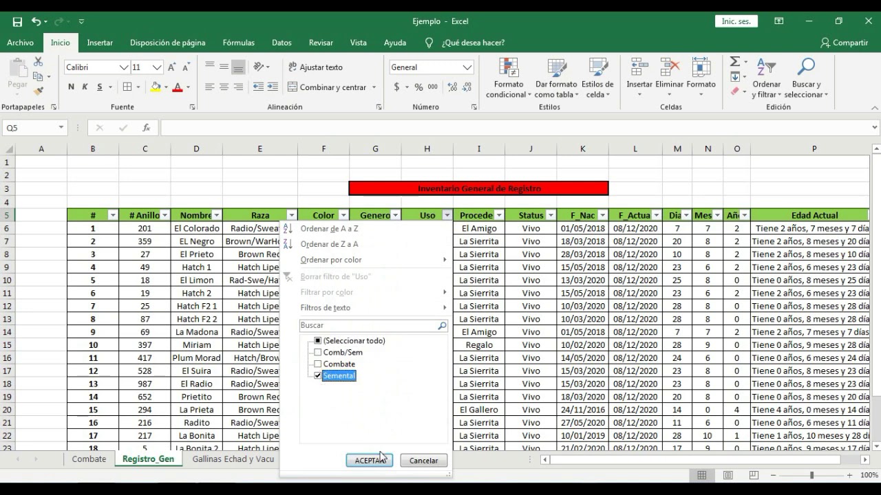 Forma en la que llevamos el registro de aves en nuestra gallera