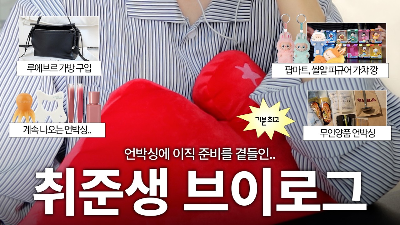 [ENG/JPN] Vlog l 코덕 취준생 집사 브이로그 l 이직 준비하면서 제일 열심히 한 건 언박싱🛍️ ㅣ루에브르 가방 l 팝마트 라부부 가챠깡 l 쌀알피규어 l 화장품 언박싱