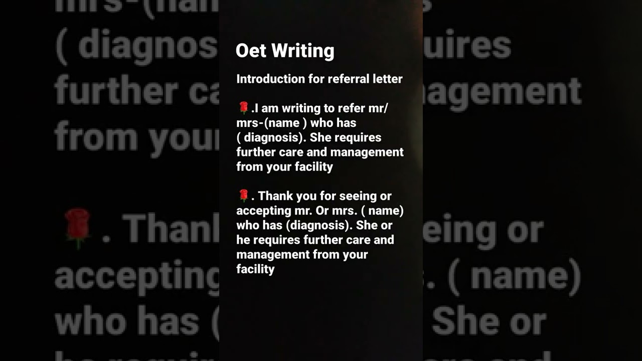 oet writing tip, introduction for referral letter