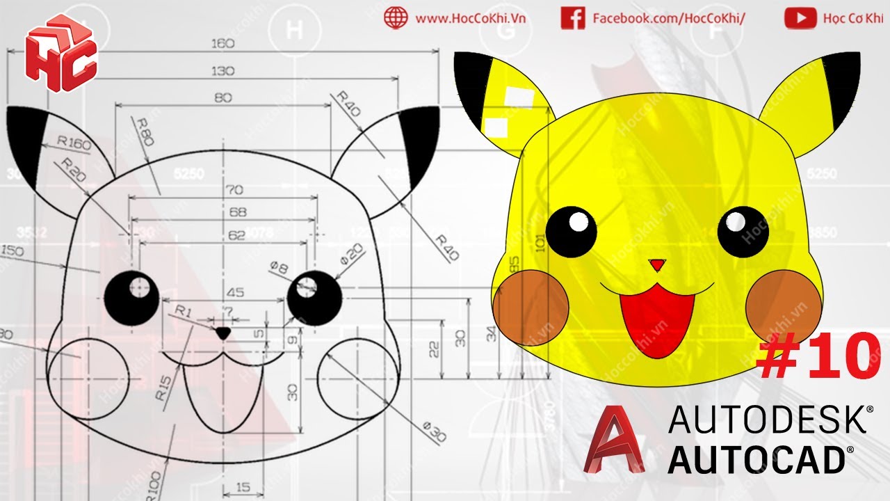 [hoccokhi] Bài tập autocad nâng cao - bài 10 | hướng dẫn vẽ PIKACHU