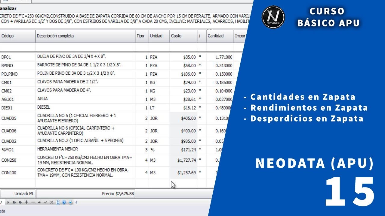 Curso básico de APU con Neodata_Cantidades en cimientos