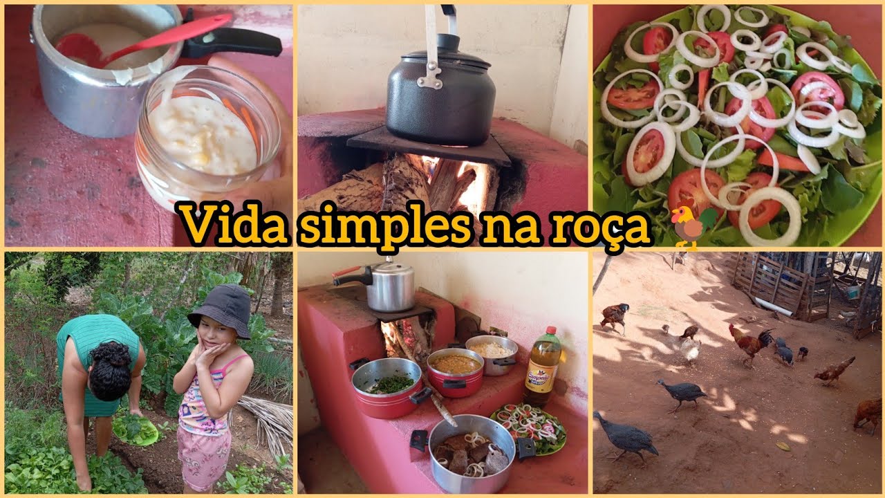 Sábado em família 🌺delicioso almoço no fogão a lenha🪵colheita na horta🥗mungunzá doce rotina simples 