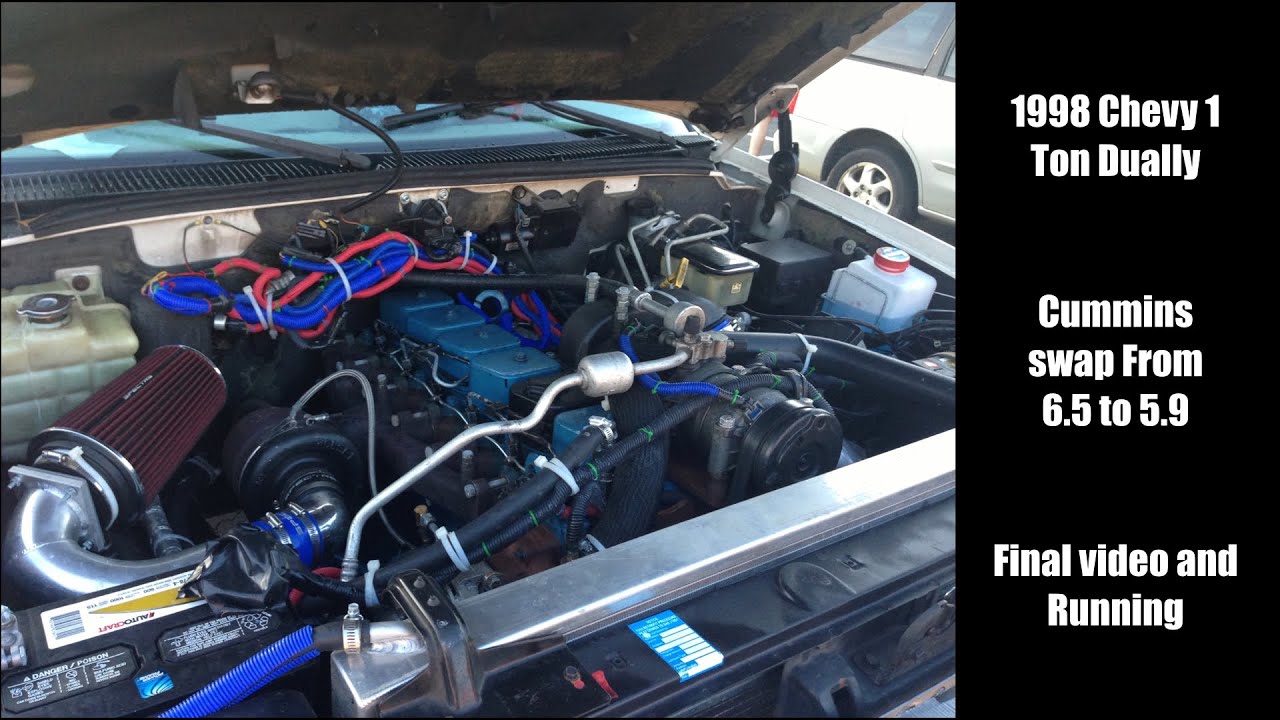 1998 Chevy 1 Ton Dually 6.5 to 5.9 Chevy/Cummins Swap. (Final video and Running)