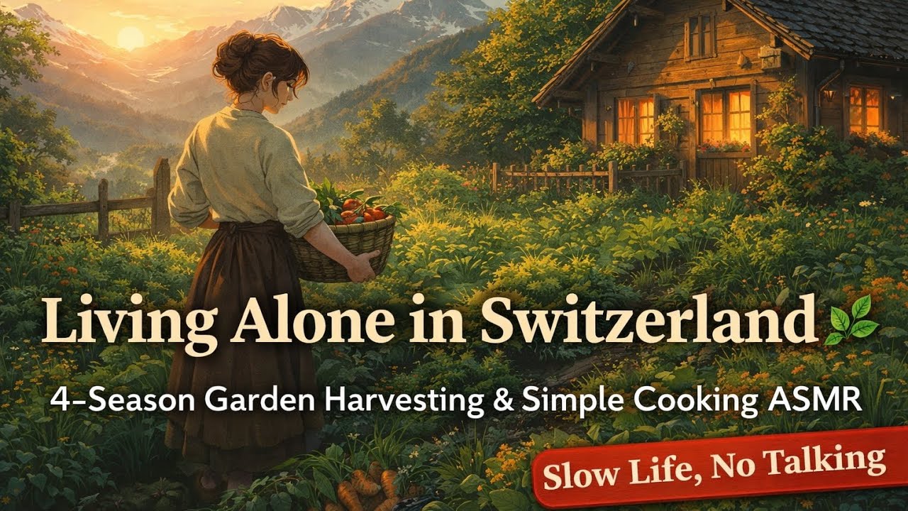 “Living Alone in Switzerland | 4-Season Garden Harvesting & Simple Cooking ASMR | Slow Life 