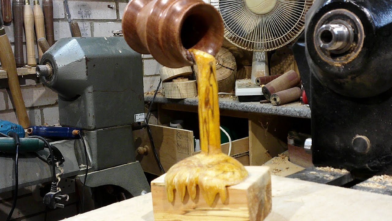 The illusion of a gravity defying Honey pot #72 wood turning
